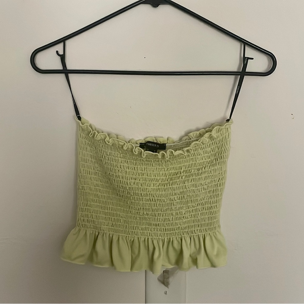 forever 21 green ruffle crop tube top